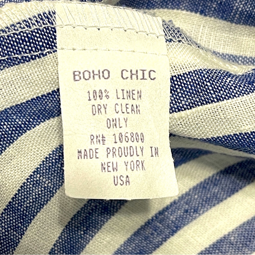 Boho Chic Blue and White Button Down 100% Linen Top size M - Picture 6 of 11